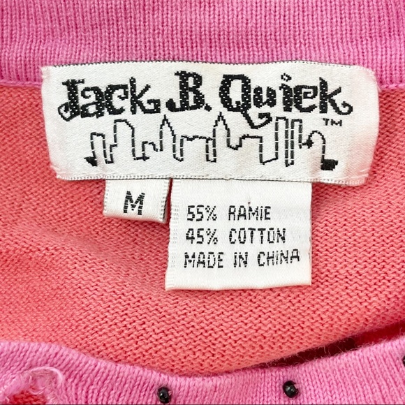 JACK B QUICK Women’s Pink Cardigan Flamingo Palm Trees Tropical Beads Sequins - Picture 10 of 11